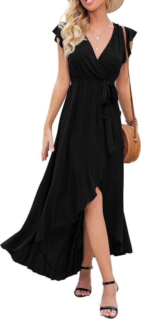 GRECERELLE 2025 Women's Spring Summer Boho Floral Print V-Neck Faux Wrap Maxi Dress for Wedding Guest, Graduation, Party (Large)