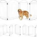 Full Metal Free Standing Dog Gate with Door for Outdoor Indoor,96'' Extra Wide 32'' Tall Dog Gates for Doorways,Large Openings,Decks,Porch,Freestanding Portable Pet Fence(4 Panels,Black) (White)