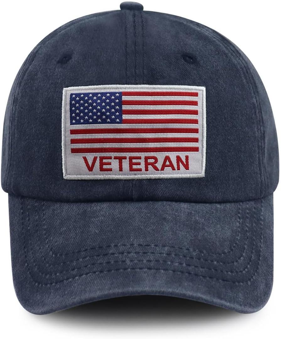 The Veteran Hat for Men Women, Funny Adjustable Cotton Embroidered Military Baseball Cap (One Size, Navy)