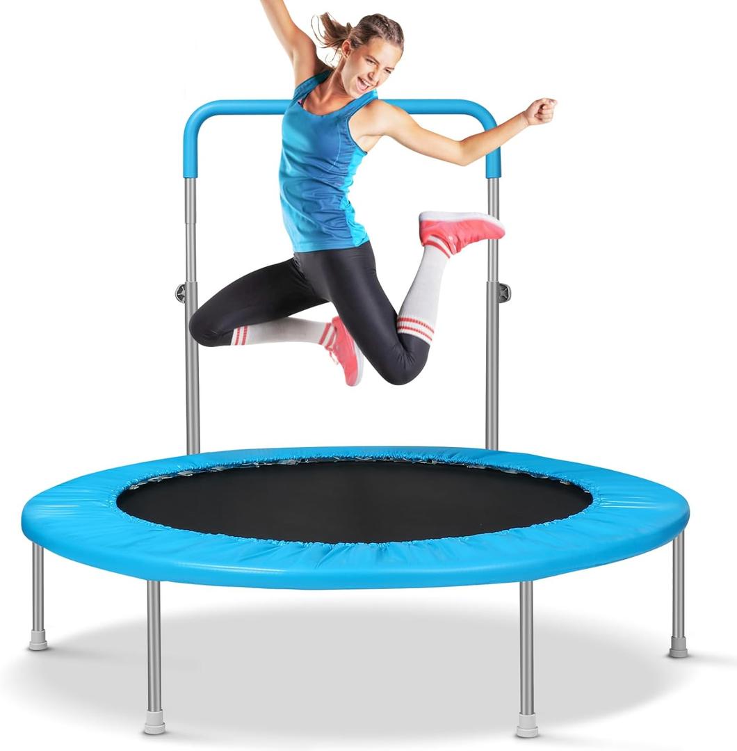 40" Rebounder Trampoline for Adults with Adjustable Bar, Mini Fitness Trampoline for Adults and Kids, Small Exercise Trampoline with Handle for Indoor Outdoor Workout (Blue)