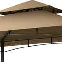 Grill Gazebo Replacement Canopy Roof - Figfeu 5x8 Double Tiered Outdoor BBQ Gazebo Canopy Top Cover Grill Shelter Cover Only Fit for Model L-GG001PST-F (Khaki)