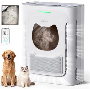 uahpet Pet Air Purifier for Home, Reduce Pet Hair, Dander, Odors, Dust, Smoke for Large Rooms up to 2100 Ft, Air Cleaner with H13 HEPA, Washable Pre-Filter & Air Quality Monitor, White+Gray