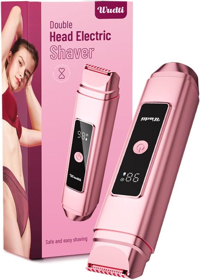 Dynooper Bikini Trimmer for Women Electric Razors, Electric Razor 2 in 1 Shaver Pubic Hair, LED Display with IPX7 Waterproof - Rechargeable Lady Trimmer for Underarm Body Leg Face - Carmine Pink