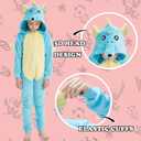 Kids Flannel Animal Onesie Costume Halloween Dress up Christmas for Girls and Boys (8 Years, Blue Seahorse)