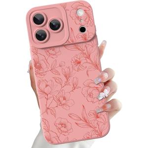 OOK for iPhone 17 Pro 6.3inch Silicone Slim Case,Pink Gardenias | Silicone Floral Flower Cute Pattern,Camera Protection Soft Slim Phone Cover for Girls Women