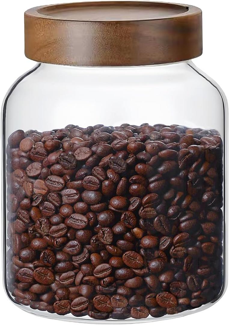 50 Fl oz/1500 ml Clear Glass Jar with Airtight Wooden Screw Lid, Glass Pantry Canister for 500g Coffee Beans, Kitchen Food Storage Containers for Rice,Flour,Pasta,Sugar,Honey,Tea, Spice,Cereal
