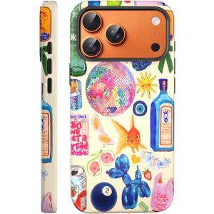 Compatible with iPhone 17 Pro Case 6.3, Cute Patterns Shockproof Protective Aesthetic Phone Case with Stylish Designs for Women Girl, Fish European Collage