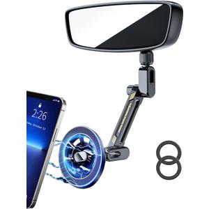 Magnetic Phone Holder for Car, Rear View Mirror Phone Holder Car Mount Magsafe 360 Adjustable with Metal Body, Aluminum Alloy Rearview Cellphone Stand Fit for iPhone 16 15 14 13 12 Series