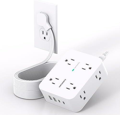 Extension Cord 15 Ft, Power Strip with 4 USB Ports(2 USB C), HANYCONY 8 Surge Protector Outlets with Flat Plug, Wall Mount, Desk for Home Office College Dorm Room Essentials