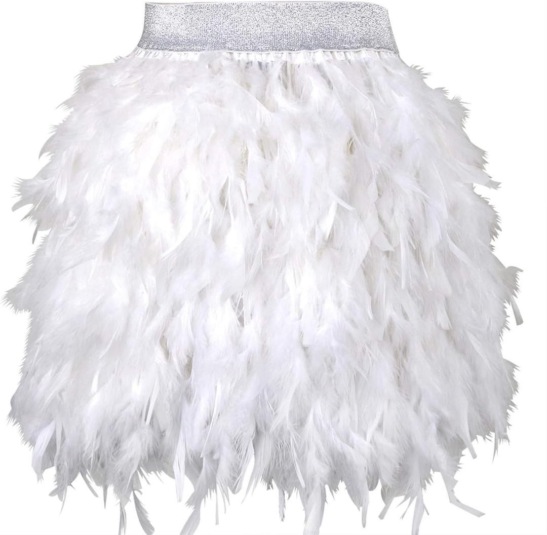 keland Womens Sexy Natural Feather Skirt Fashion Short Mini A-line Feathered Tutu Skirt