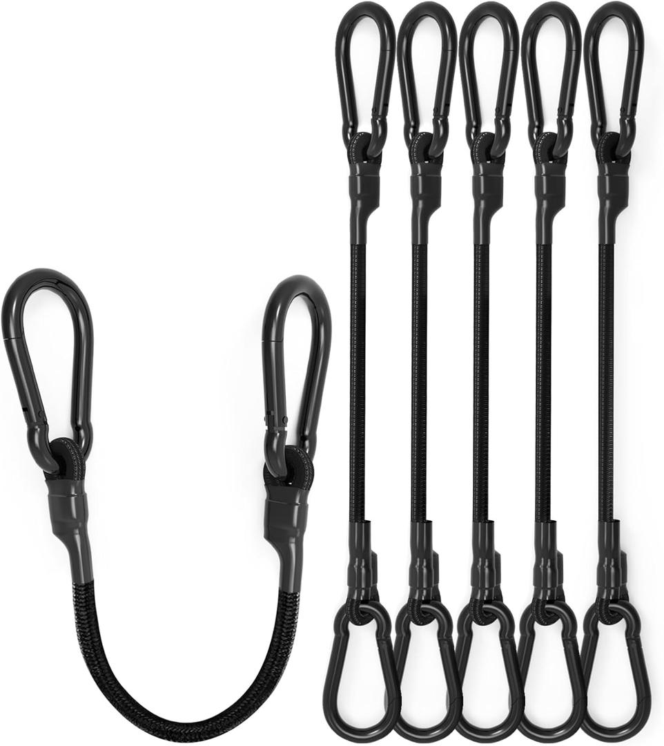 4 Inch Short Small Bungee Cords with Carabiner Hooks, 8 Pcs Black Mini UV Resistant Bungee Straps with Superior Elasticity Thai Latex, Great for Cargo, Bike, Kayak Boat, Luggage, etc