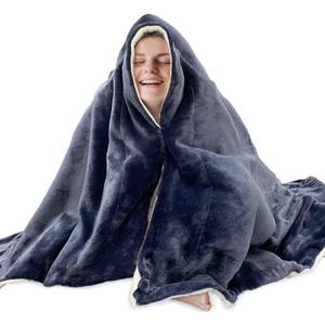 Fara Day Blanket for Sleeping, Big Size 50IN * 60IN (127CM * 152CM) Thick Fara Day Blanket for Belly, Warm White Berber Fleece and Navy Blue Flannel with Fara Day Fabric
