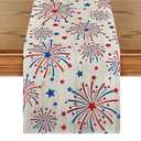 Chlophy 4th of July Table Runner with Embroidered Stars Memorial Day Patriotic Décor Independence Day Americana Table Runner Kitchen Dining Table Decoration (13"x72")