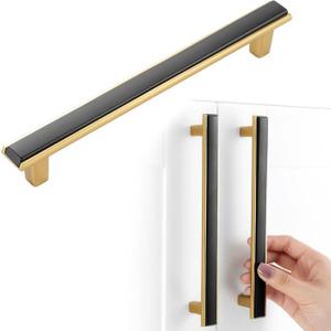 Black and Gold Cabinet Pulls Matte Black and Gold Kitchen Cabinet Handles, 5 Pack 6-1/4 Inch, 2281 Two Tone Hardware for Cabinets Drawers Bedroom Dresser Cupboard Bathroom Vanity