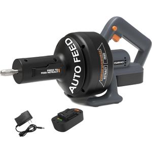 Electric Drain Auger 25ft Cordless Drain Cleaner machine auto feed plumbing snake for kitchen sink, showers, toilet etc. 3/4"-2" Pipe drain clog (2000mAh Chargeable)