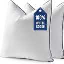 MIULEE Goose Feather Down 22x22 Pillow Insert Set of 2 with 100% Down-Proof Cotton Cover, Soft Fluffy Decorative Pillow for Sofa Bed Couch Living Room White