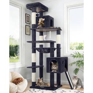 Globlazer Heavy Duty Cat Tree, 70 inch Sturdy Cat Tree for Indoor Cats Extra Large Cat Tower with Scratching Post, Hammock, Cat Condo for Adult Cats Kittens, F70 Pro, Dark Grey