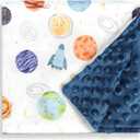 Baby Blankets for Boys Girls, Soft Minky Blankets with Double Layer Dotted Backing, Toddler Blanket for Nursery, Stroller, Toddler Bed, Car seat, Cute Planets