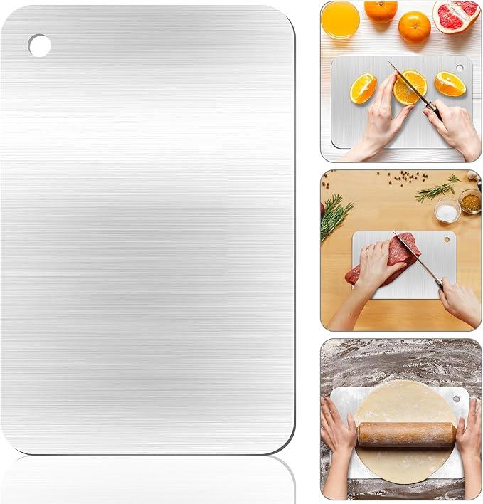 Stainless Steel Cutting Boards for Kitchen - Food Grade, Non-Stick Chopping Board for Meat, Fruit, Vegetables - Dishwasher Safe (12 x 8 in)