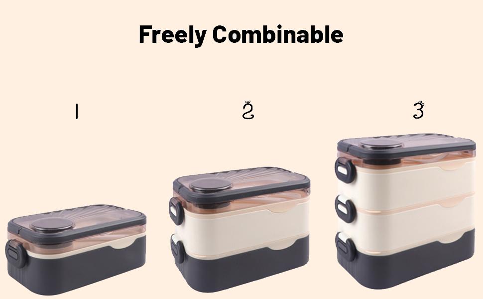 Bento Lunch Box for Adults,All-in-one 54oz Large Capacity Food Containers with Removable Compartments,2 Layers Leakproof Stackable Lunch Box for Men,Women(2layers-BR)