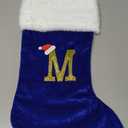 20 Inches Monogram Christmas Stockings Blue Velvet with White Super Soft Plush Cuff Embroidered Xmas Stockings Classic Personalized Stocking Decorations for Family Holiday Season Decor(M)