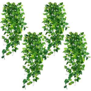 DomeStar 4PCS Fake Hanging Plants, Artificial Ivy Vines Faux Pothos Lifelike Hanging Greenery Wall Decor for Indoor Outdoor Home Office Decor (No Baskets)