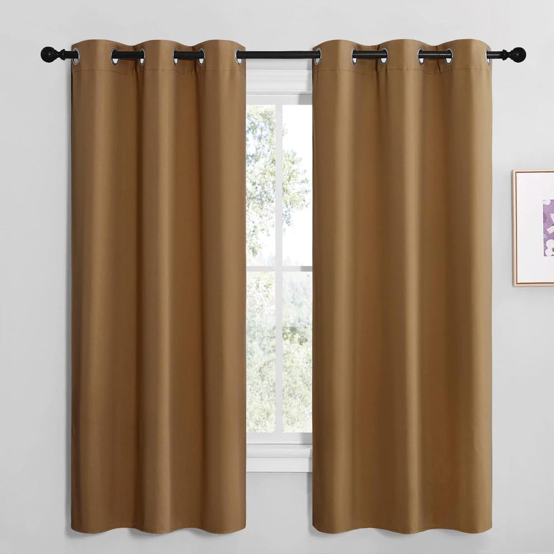 NICETOWN Sleek Blackout Curtains 68 inches Length for Small Windows, Noise Reducing and Block Draft Panels for Door Doorway Laundry Office Luxury Decor Theme (2 Panels, Gold Brown, W42 x L68 -Inch)