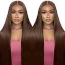 Chocolate Brown Lace Front Wigs Human Hair Pre Plucked 26 Inch Dark Brown Wear And Go Glueless Wig 9x6 Straight Wig Human Hair 220% Density Colored #4 Brown Glueless Hd Lace Frontal Wigs For Women