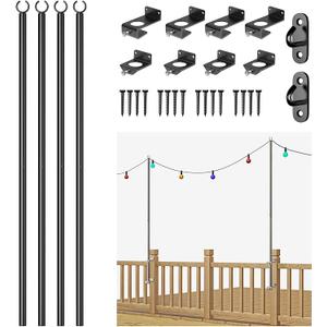 4 Pack 6.5ft Stainless Steel Post Light Strips with 2 Wall Hooks for Wood Posts for Deck Railing (Black)
