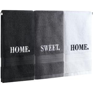 3pcs Farmhouse Decorative Hand Towels,13.8x29.5 Inch 100% Cotton Black White Rustic Embroidered Towel Set for Bathroom Kitchen Decor Gift (Home Sweet Home)
