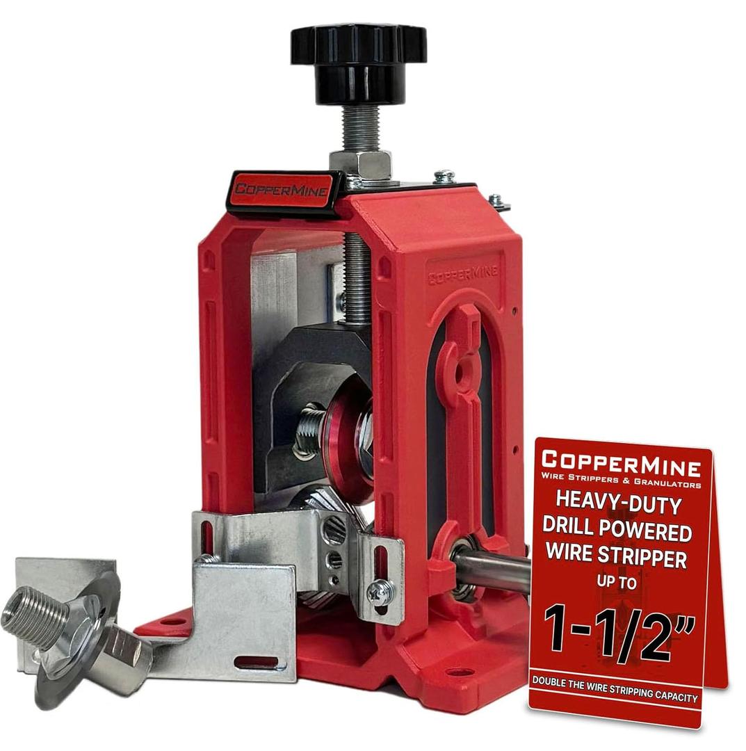 CopperMine CT-302 Manual Copper Wire Stripping Machine  Heavy Duty Copper Wire Stripper 18 AWG to 1-1/2" Cable  Drill Powered or Hand Crank  Industrial Cable Stripper for Solid & Stranded Wire