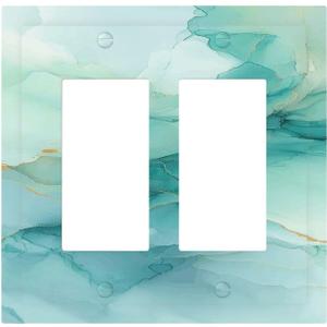 Decorative Outlet Covers Teal Marble Pattern 2 Gang Double Rocker Light Switch Cover Plate Electrical Switch Plate Cover Decorate GFCI Wall Plate for Home Farmhouse Decor