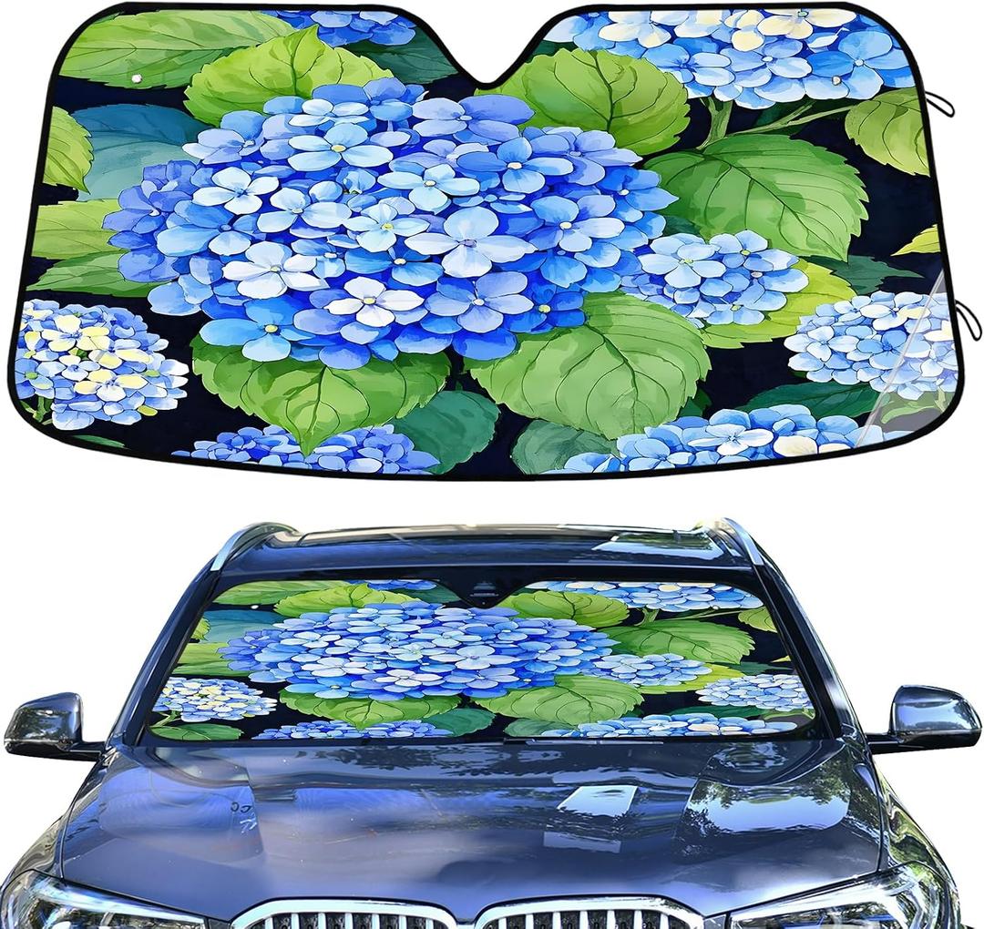Blue Hydrangea Flower Car Windshield Visor Sun Shade Cover for SUV Front Window 55 * 27.6inch