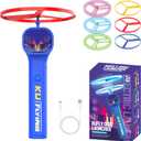 Glow in The Dark Flying Disc Launcher Toys,Rechargeable Spinning Flyer Fidget Toy for Kid & Adults,Interactive Cat Fetch KU Flying Shooter with 6 Spinners for Endless Fun (Blue)