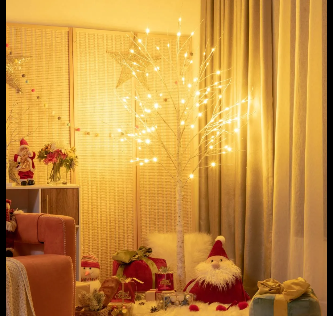 Pre-lit White Twig Birch Tree for Christmas Holiday w LED Lights