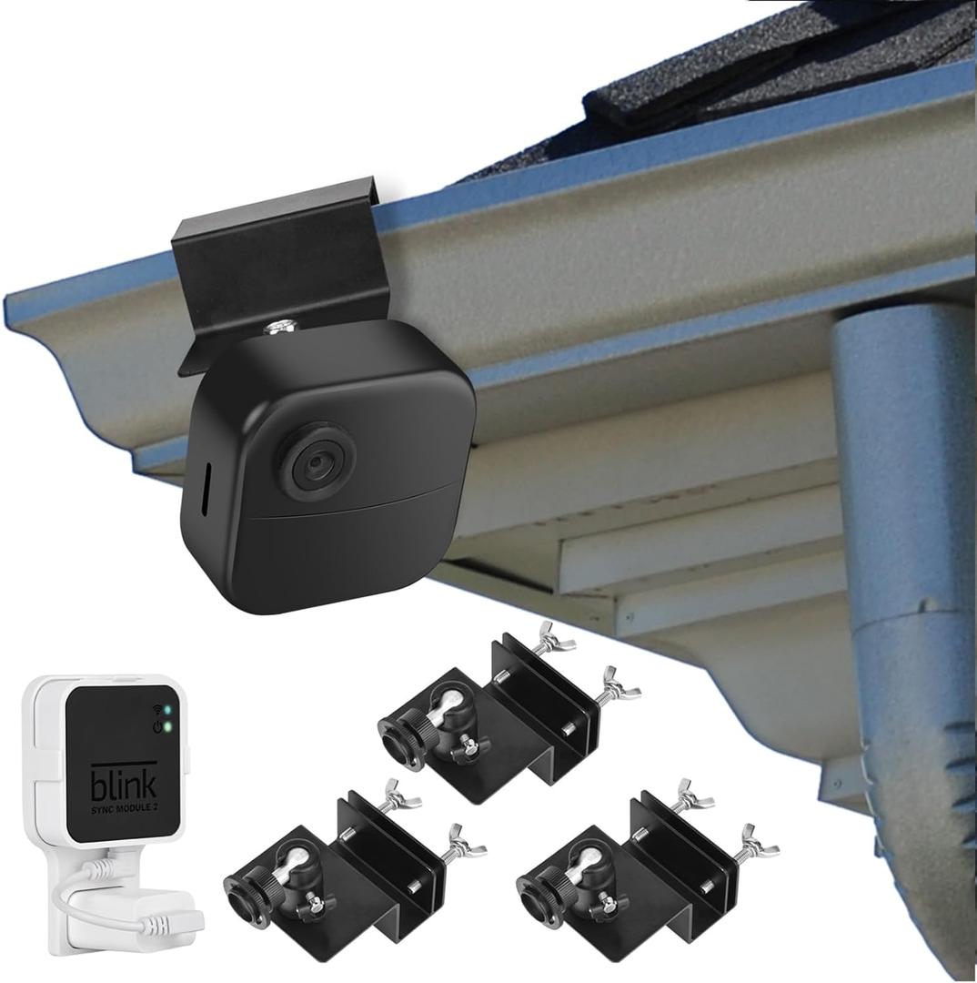 3Pack Gutter Mount for Blink Outdoor 4 (4th Gen) / (3rd Gen), with Outlet Wall Mount for Blink Sync Module 2, Perfect Vision for Your Surveillance Camera - Black