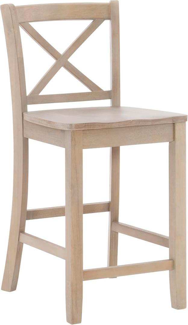 Linon Torino Rustic Greywash Wood X Backed 24 inch Seat Height Counter Stool, Standard