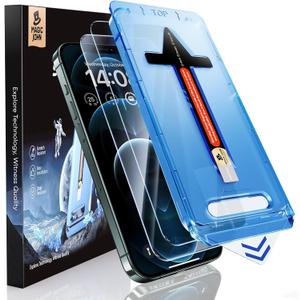 MAGIC JOHN 2 Pack for iPhone 12 Pro Max 6.7 inch Tempered Glass Screen Protector, Auto Dust-Elimination Installation, Bubble Free, HD Clear, Easy Installation