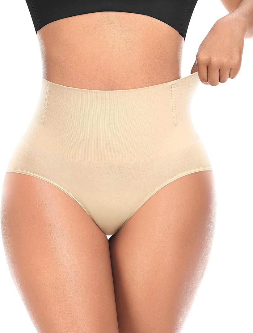 Tummy Control Shapewear Underwear for Women High Waisted Body Shaper Panties Slimming Girdle Shaping Briefs (Large, #A2 Mid Waist Beige(seamless))