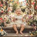 Baby Boy First Birthday Outfit Bear Letters Print Sleeveless Romper bodysuit Cake Smash Outfit Birthday Clothes (Beige, Size 6-12 M)