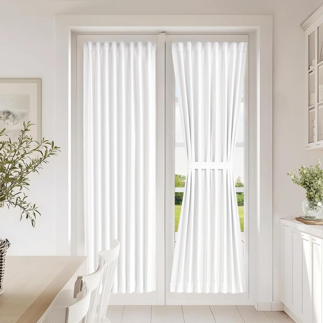 Vatge White French Door Curtains - 50% Sunlight Blocking Front Door Curtain for Kitchen, and Front, 1 Panel, W25 x L72, Pure White