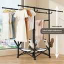 Rolling Clothes Rack No Assembly Foldable Double Rod Garment Rack 33-56.7in Extendable Carbon Steel Clothes Rack with Wheels & Shoe Shelf Portable Laundry Drying Rack for Apartment RV Balcony