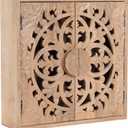 Kate and Laurel Saanvi Traditional Carved Wood Wall Cabinet, 20 x 6 x 20, Light Natural, Dimensional Over The Toilet Storage Cabinet for Bathroom Storage and Display