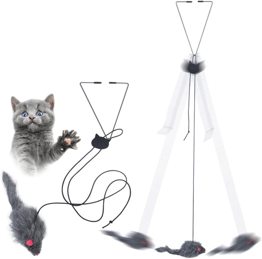 Kalimdor Interactive Cat Feather Toys,Retractable Teaser Toy Hanging Interactive Toys for Indoor Cats Kitten Play Chase Exercise, Kitten Mental Exercise Toys (2 Pack)