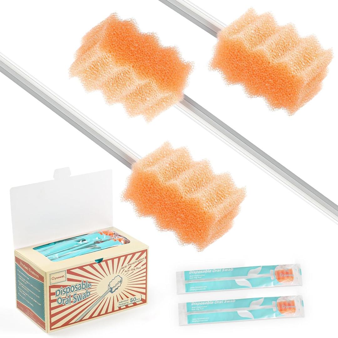 Safety Oral Care Swabs 50 PCS, Gum-Protective Mouth Swabs for Elderly, Extra Length, Individually Wrapped
