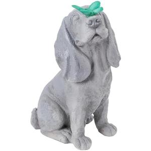 Ovewios Garden Statue Dog Figurines - Outdoor Dog Statue with Solar Butterfly Lights for Patio Yard Art Decor Balcony Lawn Ornament. Ideal Housewarming Gardening Gifts for Dad Mom