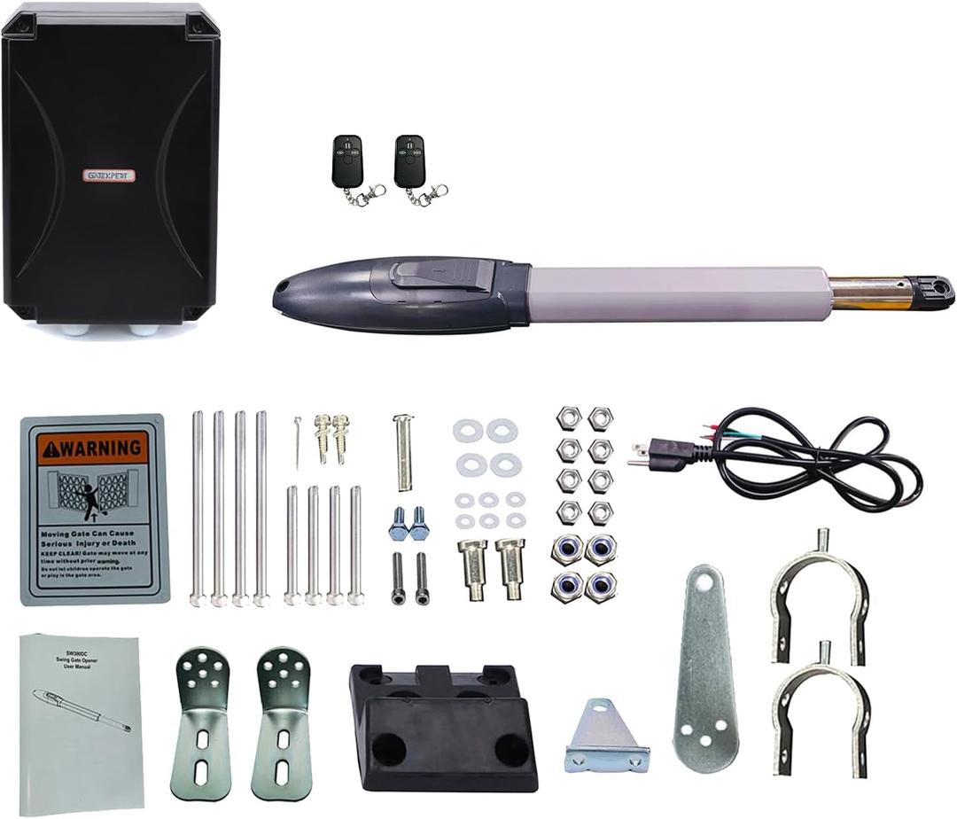 SW300DC Single Swing Gate Opener Kit Automatic Gate Operator for Gates Leaf/Arm up to 662 Pounds and 10 Feet 433.92MHz