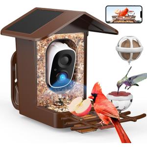 PeckCam Bird Feeder with Camera Solar Powered, AI Identify & Auto Capture, 2K HD Live Video Smart Bird Feeder Camera Instant Notifications in Backyard, Gift for Bird Lovers (Light Brown)
