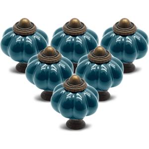 12pcs Teal Vintage Ceramic Cabinet Knobs and Drawer Pulls with Mounting Screws