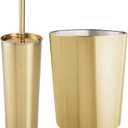 mDesign Round Metal Modern Compact Freestanding Plastic Toilet Bowl Brush and Round 6.4 Liter/1.7 Gallon Wastebasket Garbage Can Combo Set for Bathroom Cleaning - Mirri Collection - Set of 2 - Brass